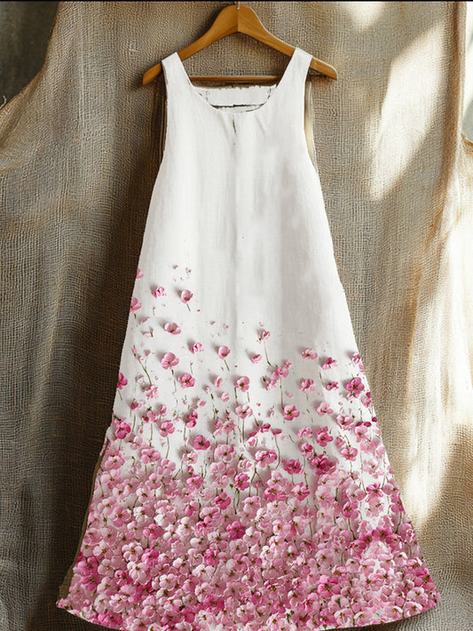 Sleeveless Pink Three-dimensional Floral Long Dress
